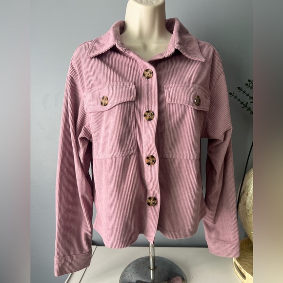 Jackets & Blazers - Pink Corduroy Button-Up Jacket